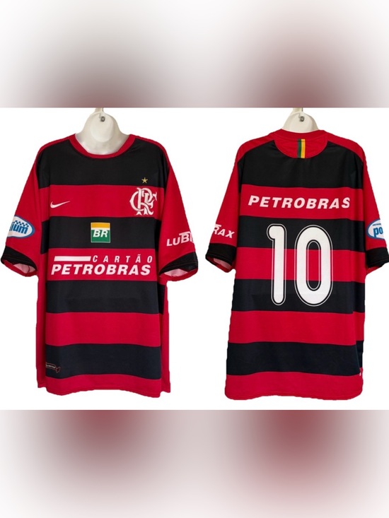 Vintage Nike CR Flamengo 2006-07 Home Jersey #10 Petrobras Sponsor Shirt Men XL